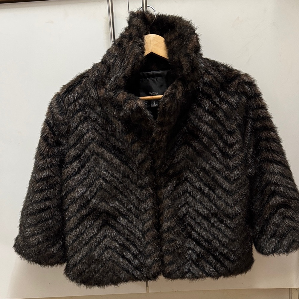 Moschino Dark Brown Chevron Faux Fur Cropped Jacket